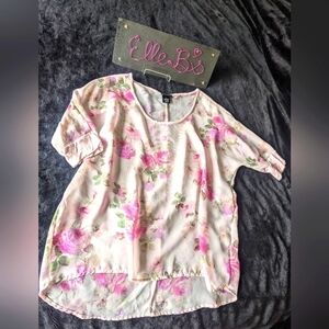 EUC Rue21 Pink Sheer Floral Top M